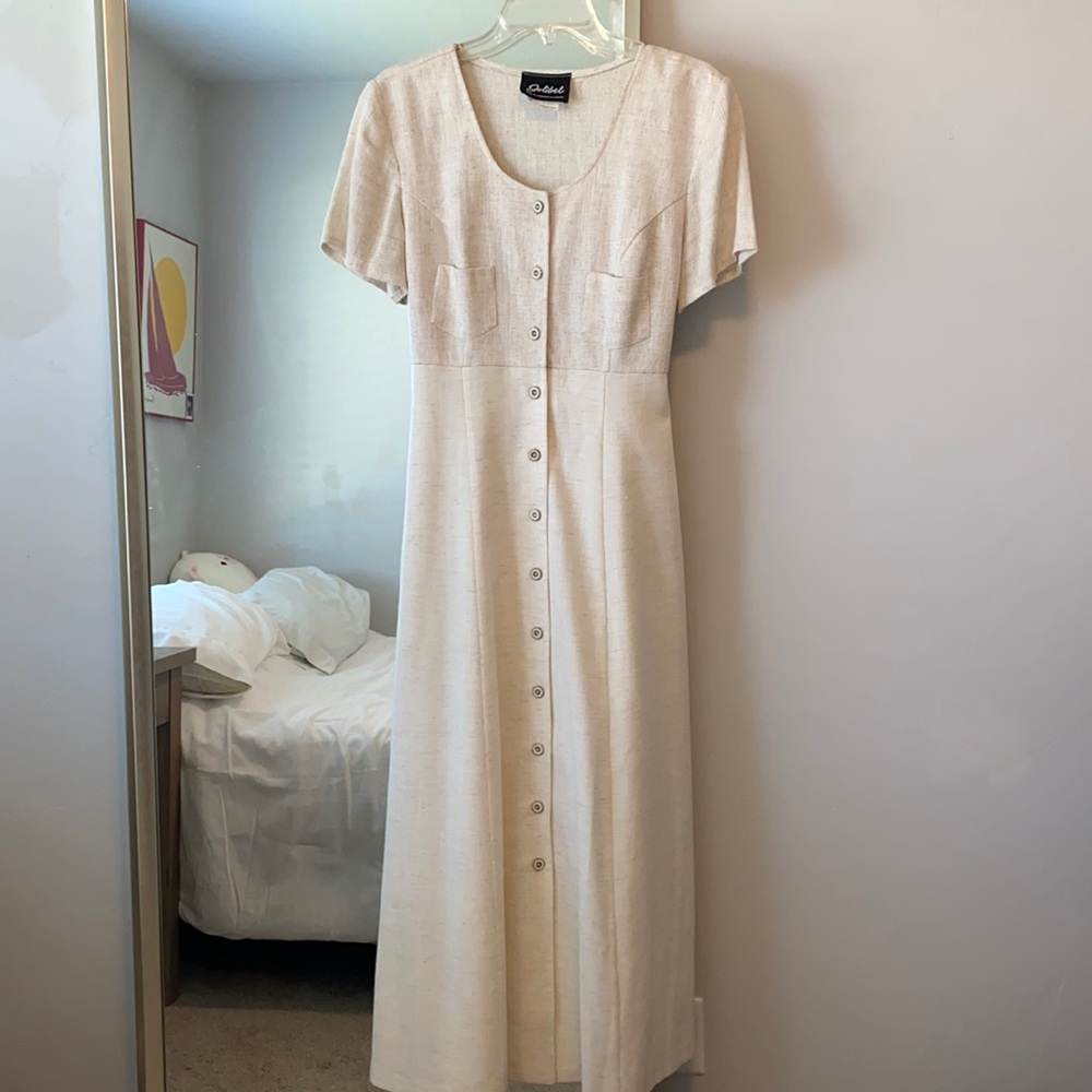 vintage Jolibel cream button front midi dress